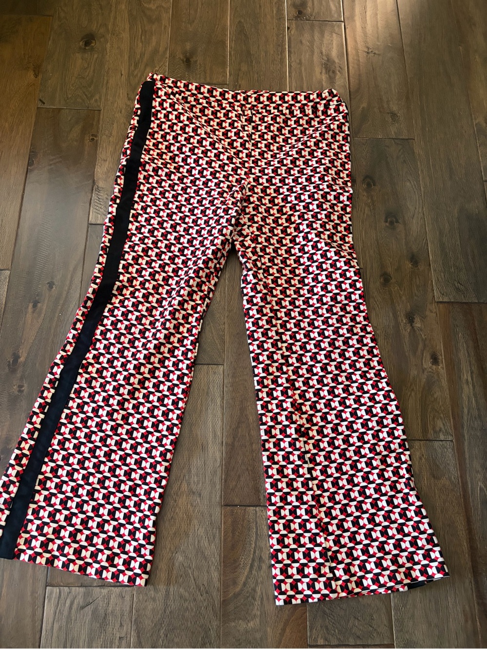 Anthropologie Printed Wide-Leg Pants with Side Stripe - Red/Black